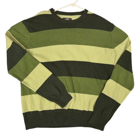 H&M L.O.G.G. Sweater Mens XL Green Stripe Crewneck Pullover 100% Cotton Knit - Picture 1 of 9